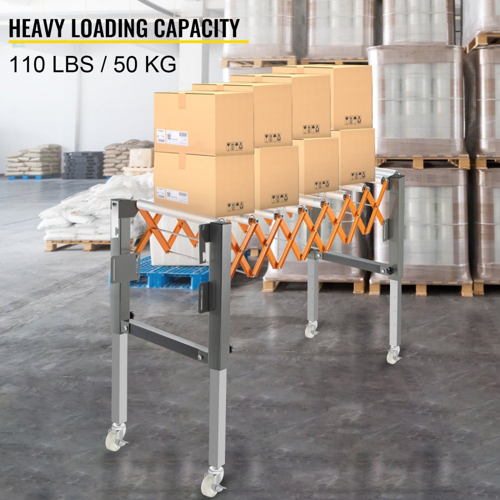 VEVOR Adjustable Gravity Wheel 9 Roller Conveyor 69-140cm Length 50-80cm Height