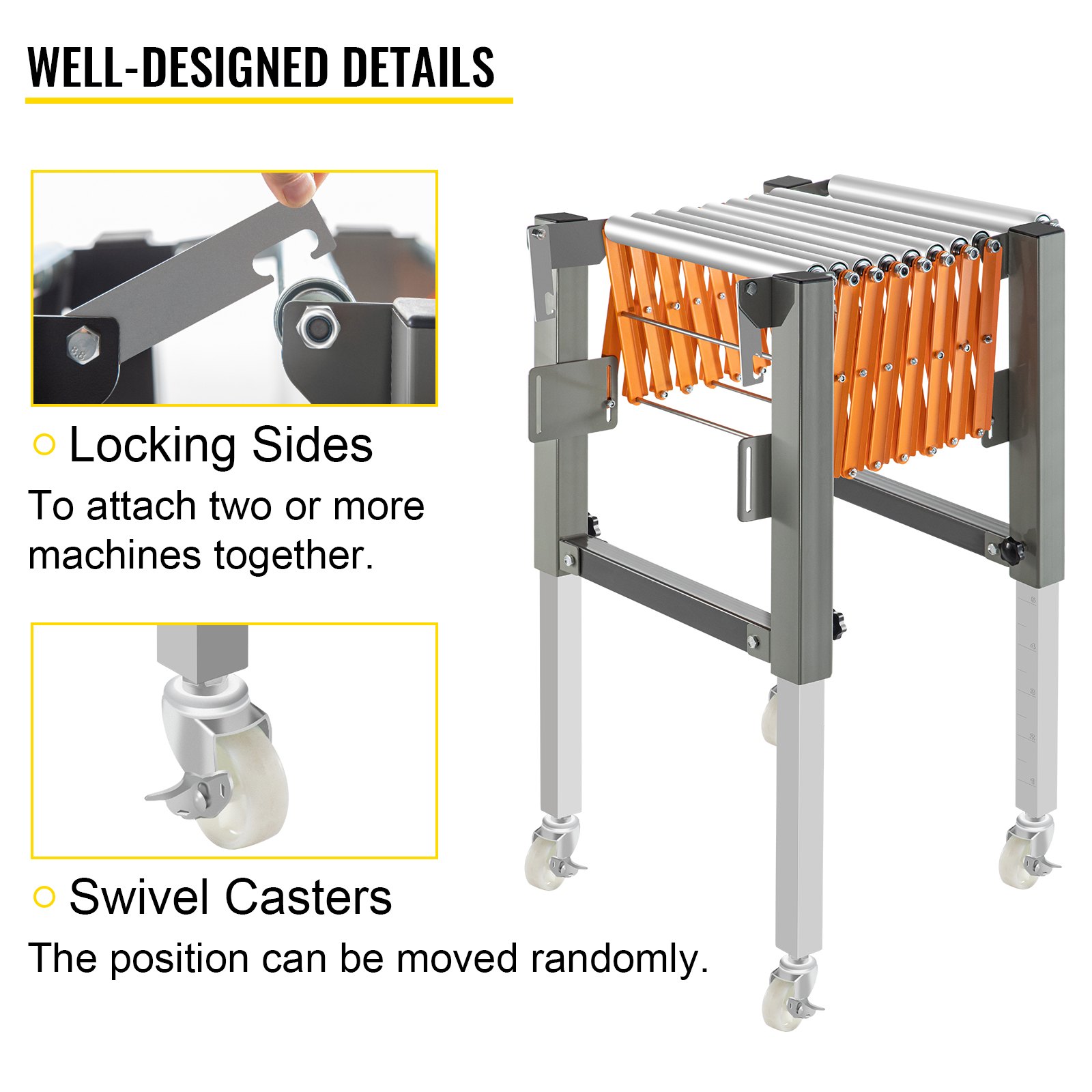 VEVOR Adjustable Gravity Wheel 9 Roller Conveyor 69-140cm Length 50-80cm Height