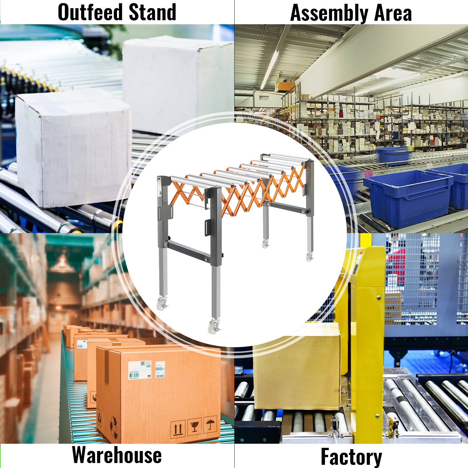 VEVOR Adjustable Gravity Wheel 9 Roller Conveyor 69-140cm Length 50-80cm Height