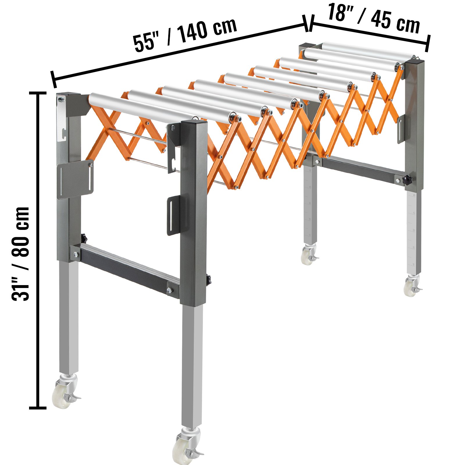 VEVOR Adjustable Gravity Wheel 9 Roller Conveyor 69-140cm Length 50-80cm Height