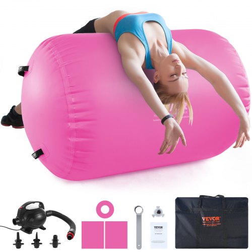 VEVOR Air Mat Tumble Track Air Spot, Round Inflatable Air Roller, Air Barrel Gymnastic Equipment with Electric Pump, Tumbling Backbend Trainer for Home Use/Gym/Yoga/Cheerleading/Beach/Park/Water, Pink