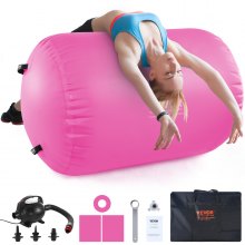 VEVOR Air Mat Tumble Track Air Spot, Rodillo de aire inflable redondo, equipo de gimnasia de barril de aire con bomba eléctrica, entrenador de flexión hacia atrás para uso doméstico/gimnasio/yoga/animadoras/playa/parque/agua, rosa