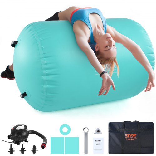 VEVOR Air Mat Tumble Track Air Spot, Round Inflatable Air Roller, Air Barrel Gymnastic Equipment with Electric Pump, Tumbling Backbend Trainer for Home Use/Gym/Yoga/Cheerleading/Park/Water, Mint Green