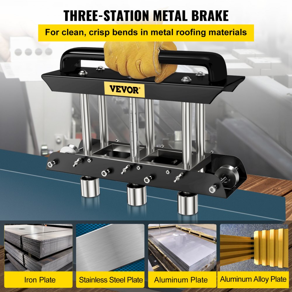 VEVOR Three-Station Edge Roller, Large Radius, 0-90° Bending Angle Sheet Metal Brake, Quickly Adjusts for Making 0.63\"-5.7\" Bends in 30-19 Gauge Steel, for Clean Crisp Bends in Metal Roofing Materia