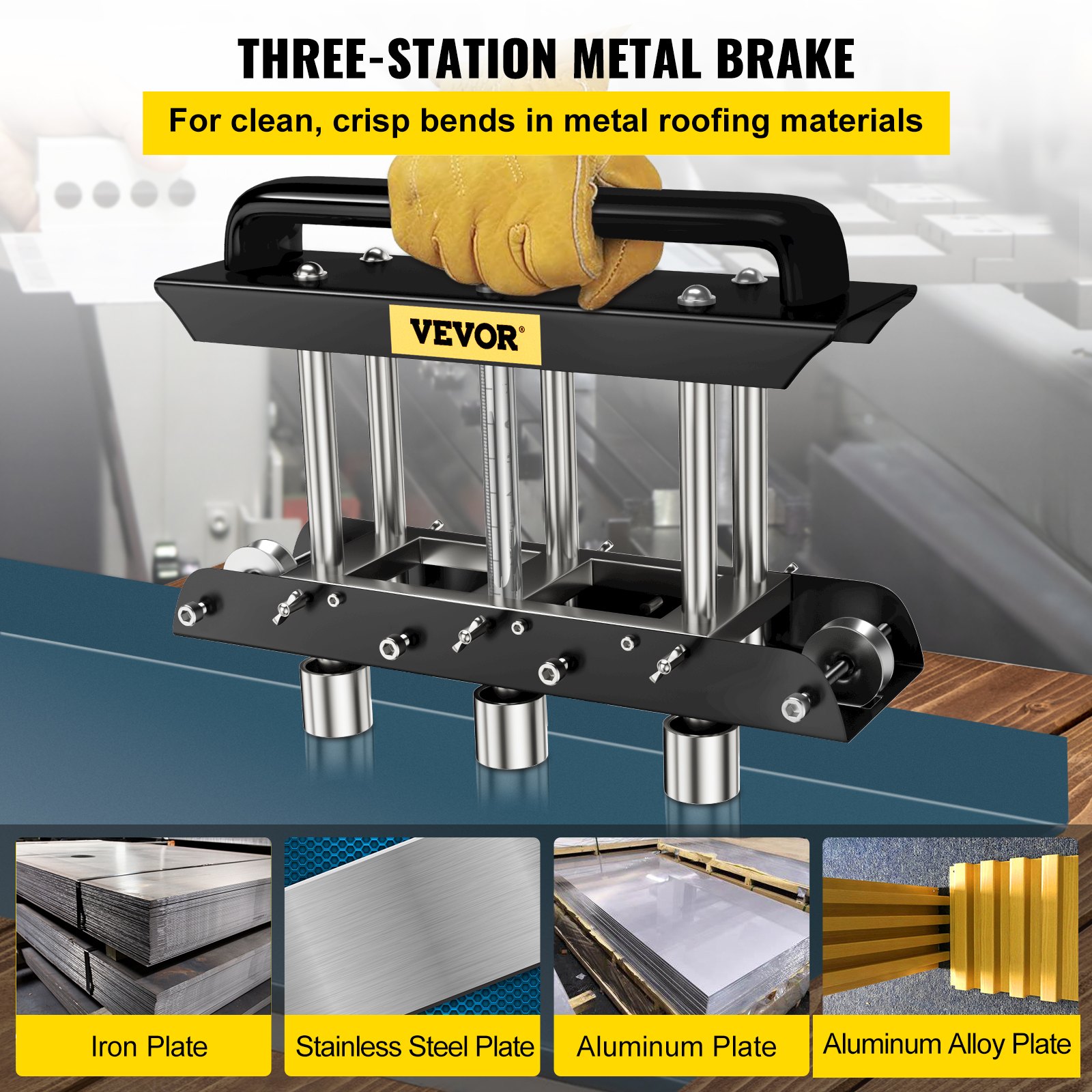 VEVOR Sheet Metal Brake, 0-90° Bending Angle, 3-Station Design Edge Roller, 0.63" to 5.7"(16-145 mm) Bend Range in 30-19 Gauge Steel, for Making Bends on a Straight Panel or Curve