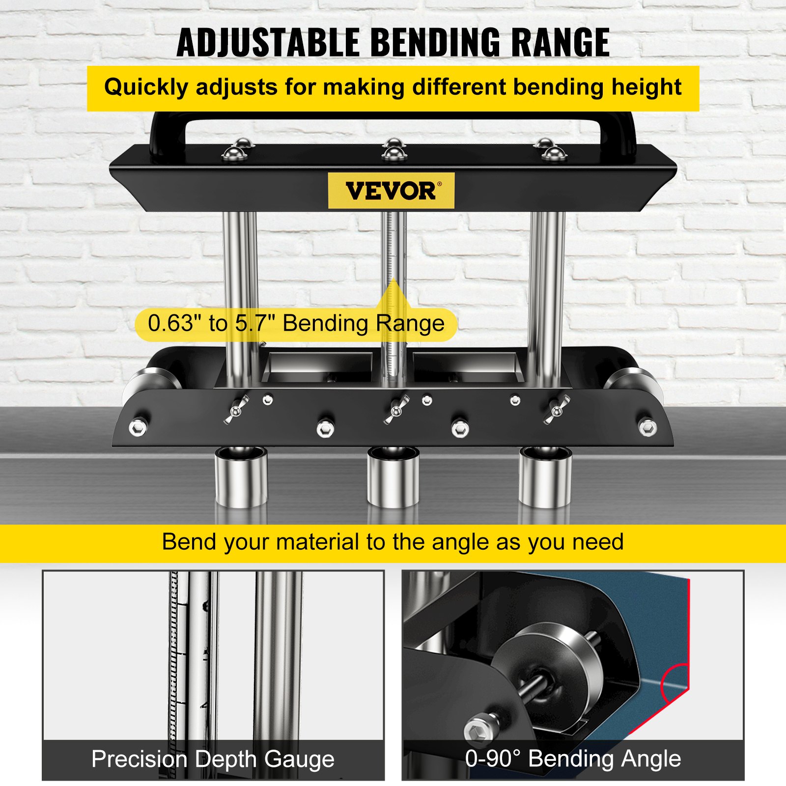 VEVOR Sheet Metal Brake, 0-90° Bending Angle, 3-Station Design Edge Roller, 0.63" to 5.7"(16-145 mm) Bend Range in 30-19 Gauge Steel, for Making Bends on a Straight Panel or Curve