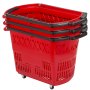 Shopping Basket with Handle on Castors- Red Pack of 3