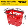 Carrinhos de compras VEVOR 6PCS, cesto de compras de plástico com rodas, cestos de compras vermelhos com alças, conjunto de cesto de compras portátil para loja de varejo