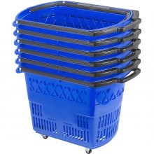 Carrinhos de compras VEVOR 6PCS, cestos de compras azuis com alças, cesto de compras de plástico com rodas, conjunto de cesto de compras portátil para loja de varejo