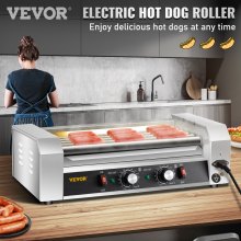 VEVOR Rouleau à hot dog, capacité de 12 hot dog, 5 rouleaux, 750 W en acier inoxydable, machine chauffante avec double contrôle de température, lumière LED et bac d'égouttement amovible, cuiseur à saucisses pour cuisine restaurant