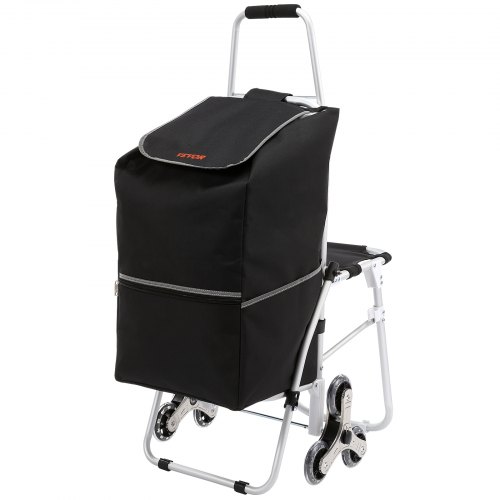 VEVOR Stair Climbing Cart 50L Foldable Shopping Cart w/ Waterproof Bag & Seat