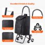 VEVOR Stair Climber Trolley Dolly, 36L Folding Shopping Cart, Grocery Cart Trolley Laundry Stair Climbing Handcart with 6 Wheels & Oxford Cloth Bag, Foldable Cart for Shopping Grocery Laundry, Black