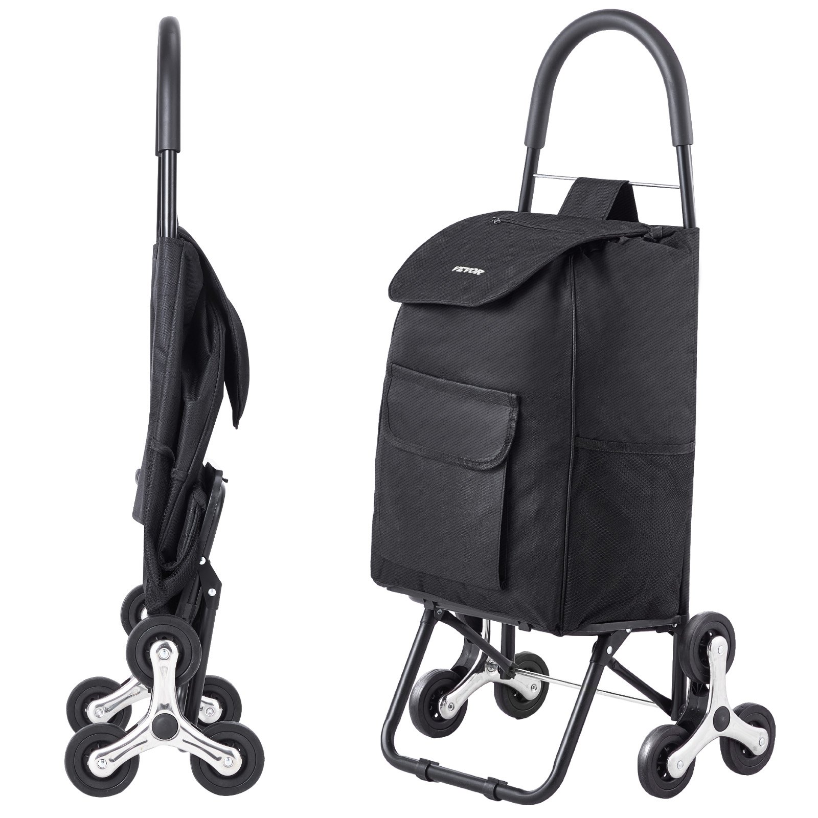 VEVOR Stair Climber Trolley Dolly, 36L Folding Shopping Cart, Grocery Cart Trolley Laundry Stair Climbing Handcart with 6 Wheels & Oxford Cloth Bag, Foldable Cart for Shopping Grocery Laundry, Black