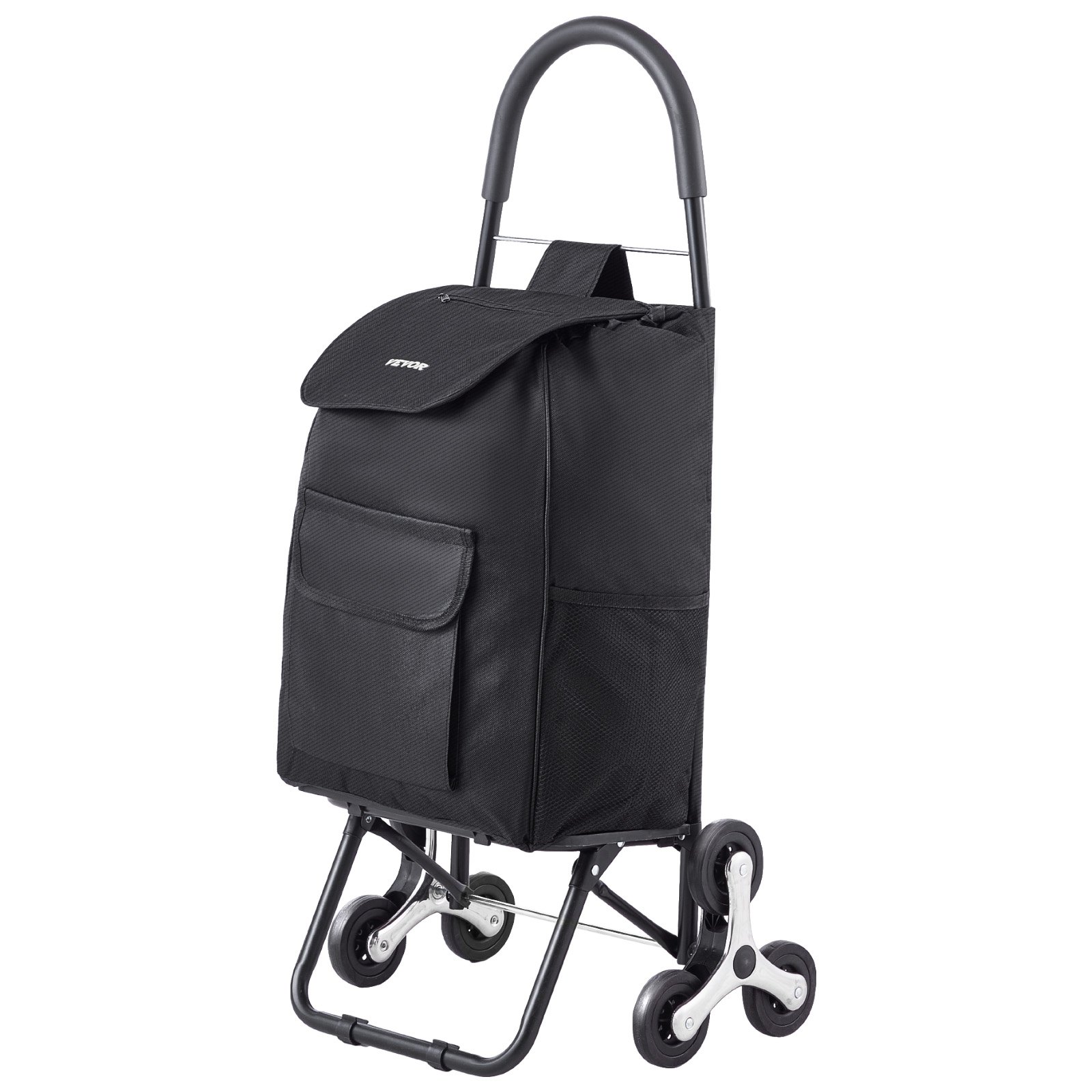 VEVOR Stair Climber Trolley Dolly, 36L Folding Shopping Cart, Grocery Cart Trolley Laundry Stair Climbing Handcart with 6 Wheels & Oxford Cloth Bag, Foldable Cart for Shopping Grocery Laundry, Black