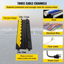 VEVOR 3 Channel Rubber Cable Protector Ramp 1.2 x 1.2 Inch Channel Heavy Duty Cable Wire Cord Cover Ramp Speed Bump Driveway Hose Cable Ramp Protector