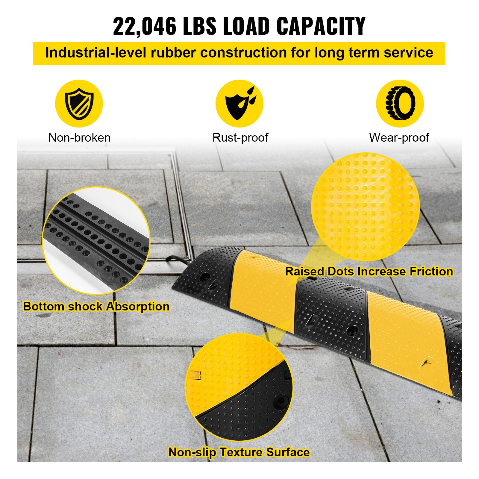 VEVOR Modular Rubber Traffic Speed Bump 2 Channel Cable Protector Ramp
