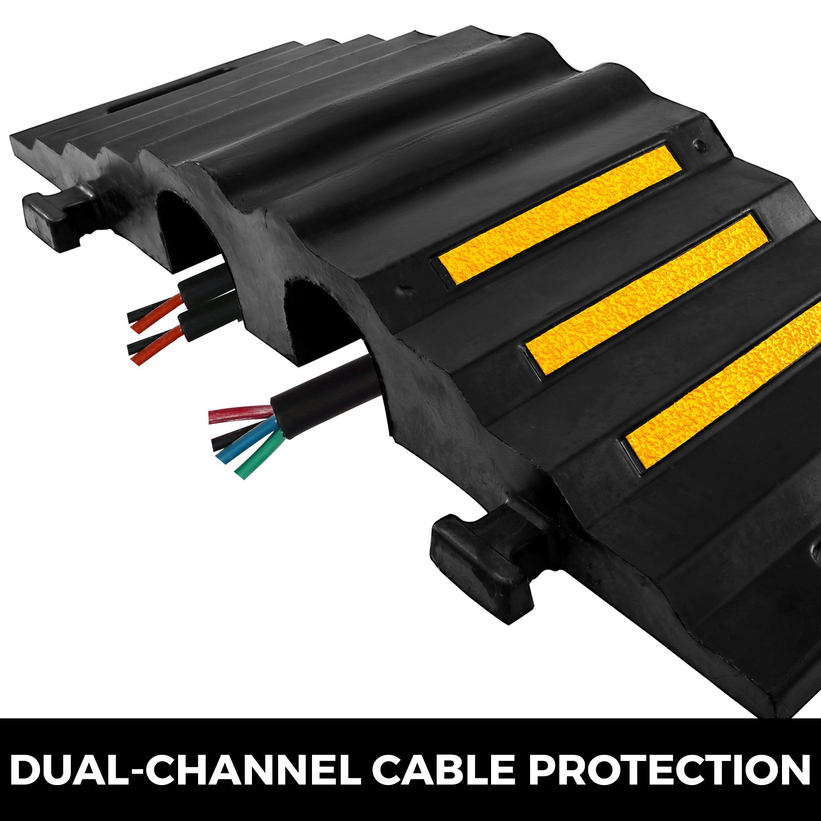 2pcs Rubber Cable Protector Ramp 2-channel Hose Bridge Interlock Cord Cover