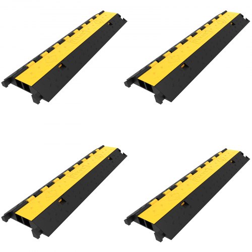 VEVOR 4 Pack Rubber Cable Protector Ramp 2 Channel Heavy Duty 66,000LB Load Capacity Cable Wire Cord Cover Ramp Speed Bump Driveway Hose Cable Ramp Protective Cover