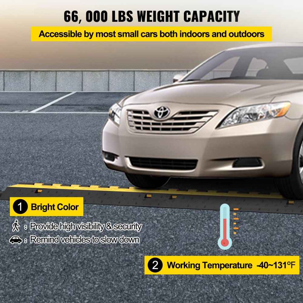 VEVOR 4 Pack Rubber Cable Protector Ramp 2 Channel Heavy Duty 66,000LB Load Capacity Cable Wire Cord Cover Ramp Speed Bump Driveway Hose Cable Ramp Protective Cover