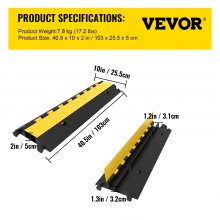VEVOR  4 Pack Rubber Cable Protector Ramp 2 Channel Heavy Duty 66000lbs Load Capacity Cable Wire Cord Cover Ramp Speed Bump Driveway Hose Cable Ramp Protective Cover