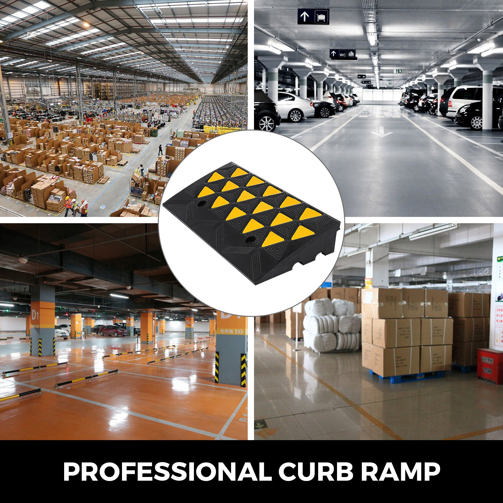 4" Height Heavy Duty Rubber Curb Ramp Load Capacity High Visibility Visible