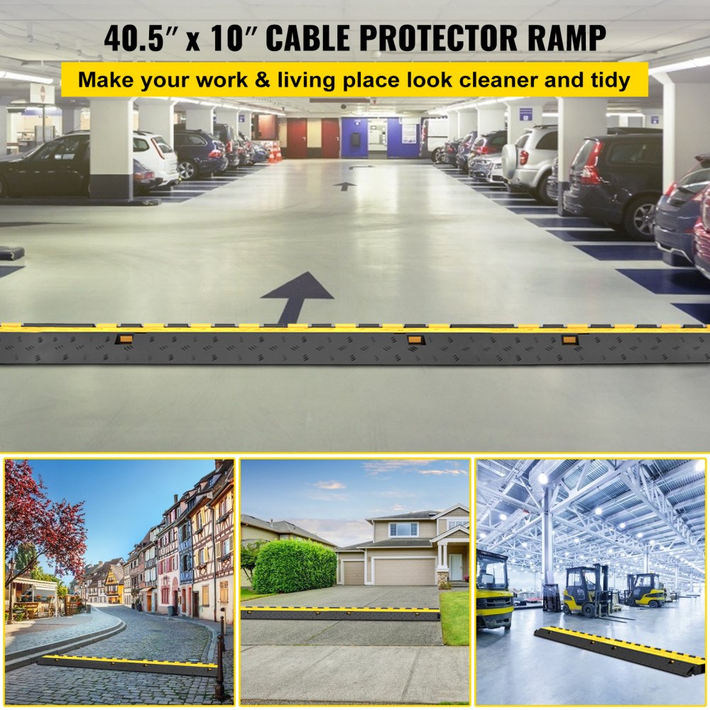 VEVOR 5-Set Rubber Cable Guard, Dual-Channel, Durable 66,000 lbs Capacity, Wire & Hose Protection Speed Bump for Driveways (2-Channel, 5 Sets-66,000 lbs)