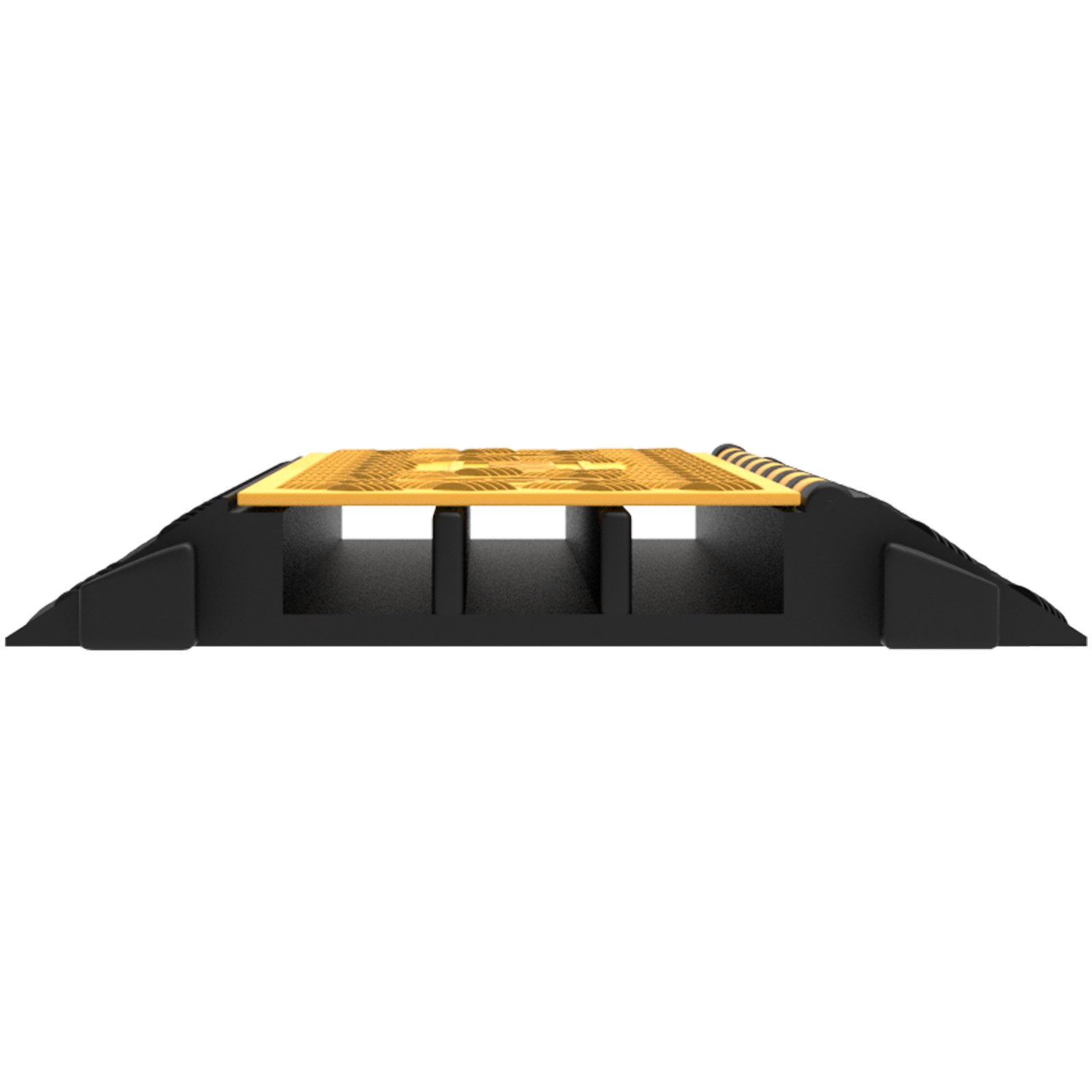 front view of VEVOR cable protector ramps with three channels and yellow top cover.