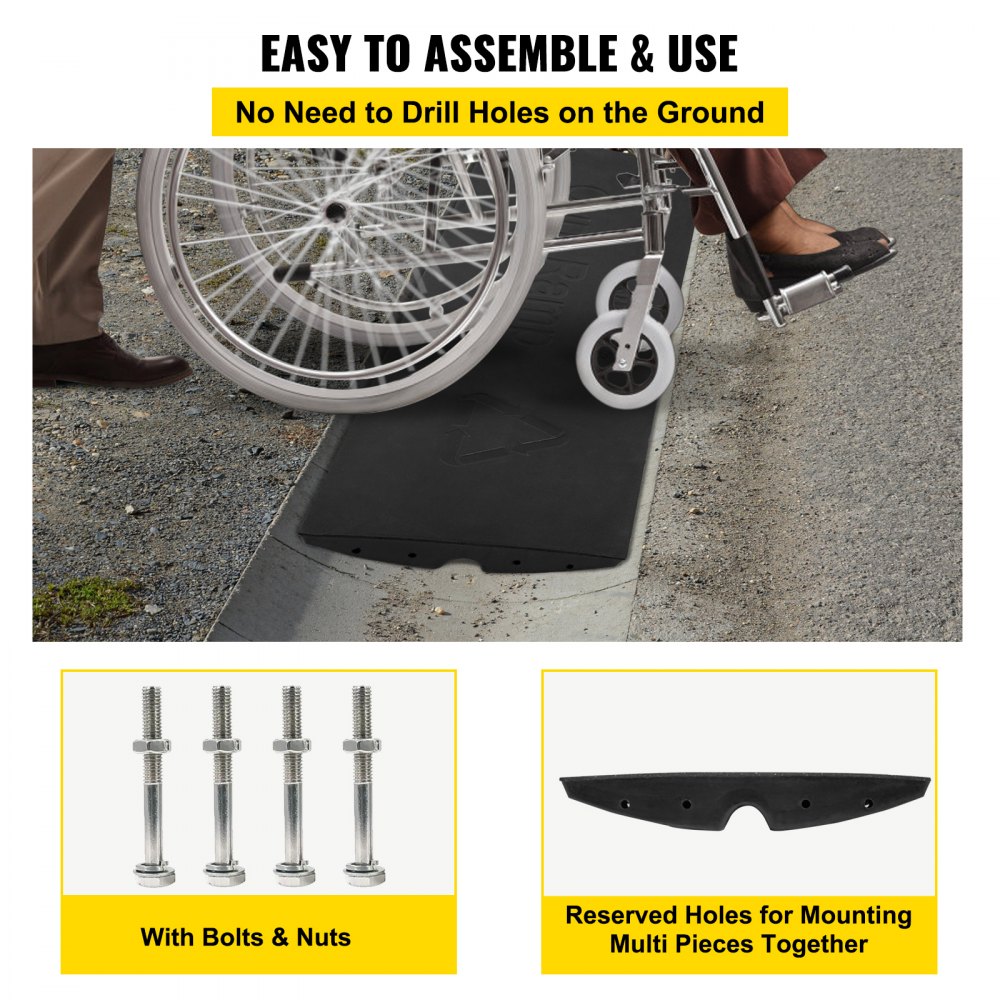 VEVOR Curb Ramp, 1 Pack Rubber Driveway Ramps, Heavy Duty 32000 lbs Weight Capacity Threshold Ramp, 2.6 inch High Curbside Bridge Ramps for Loading Dock Garage Sidewalk, Expandable Full Ramp Set