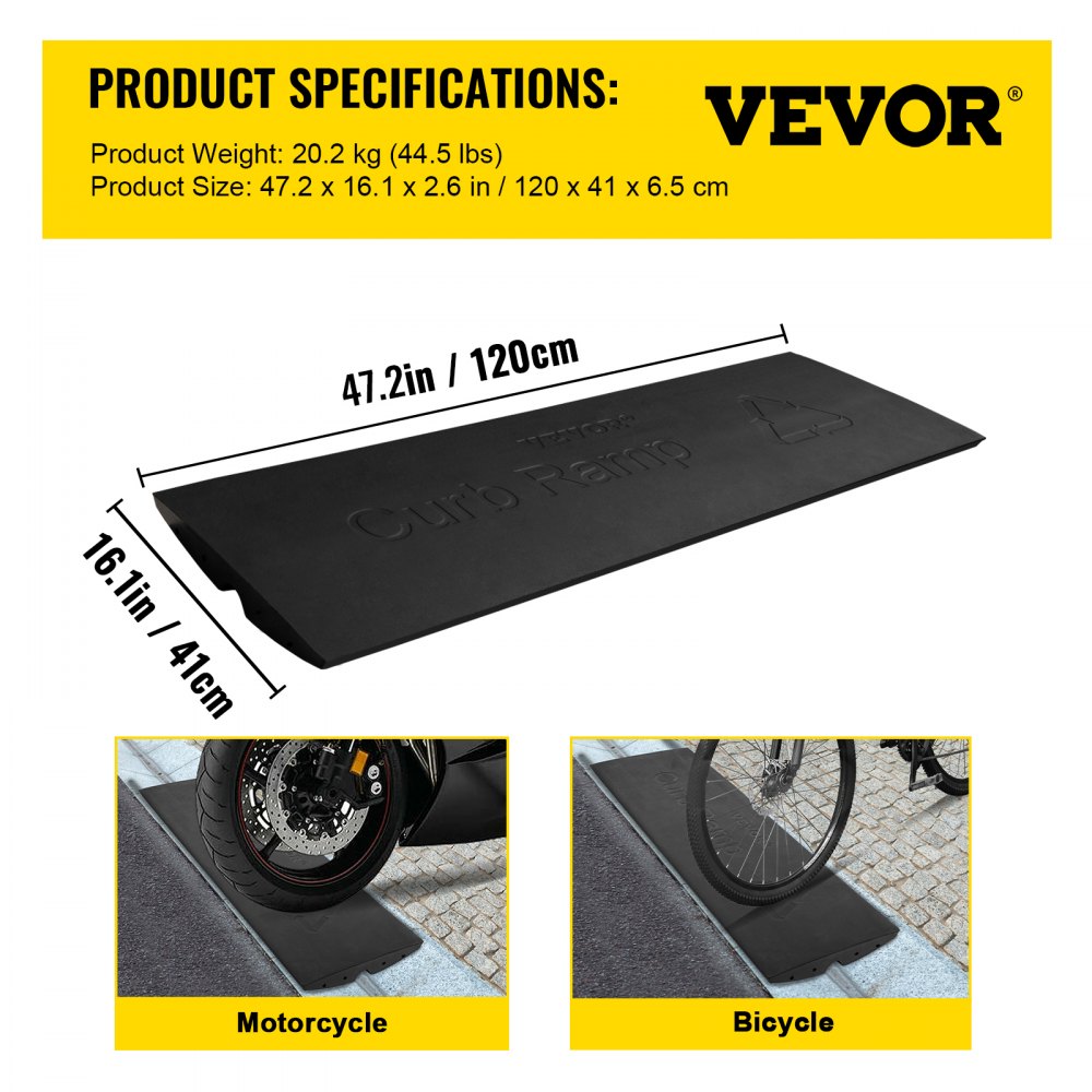 VEVOR Curb Ramp, 1 Pack Rubber Driveway Ramps, Heavy Duty 32000 lbs Weight Capacity Threshold Ramp, 2.6 inch High Curbside Bridge Ramps for Loading Dock Garage Sidewalk, Expandable Full Ramp Set