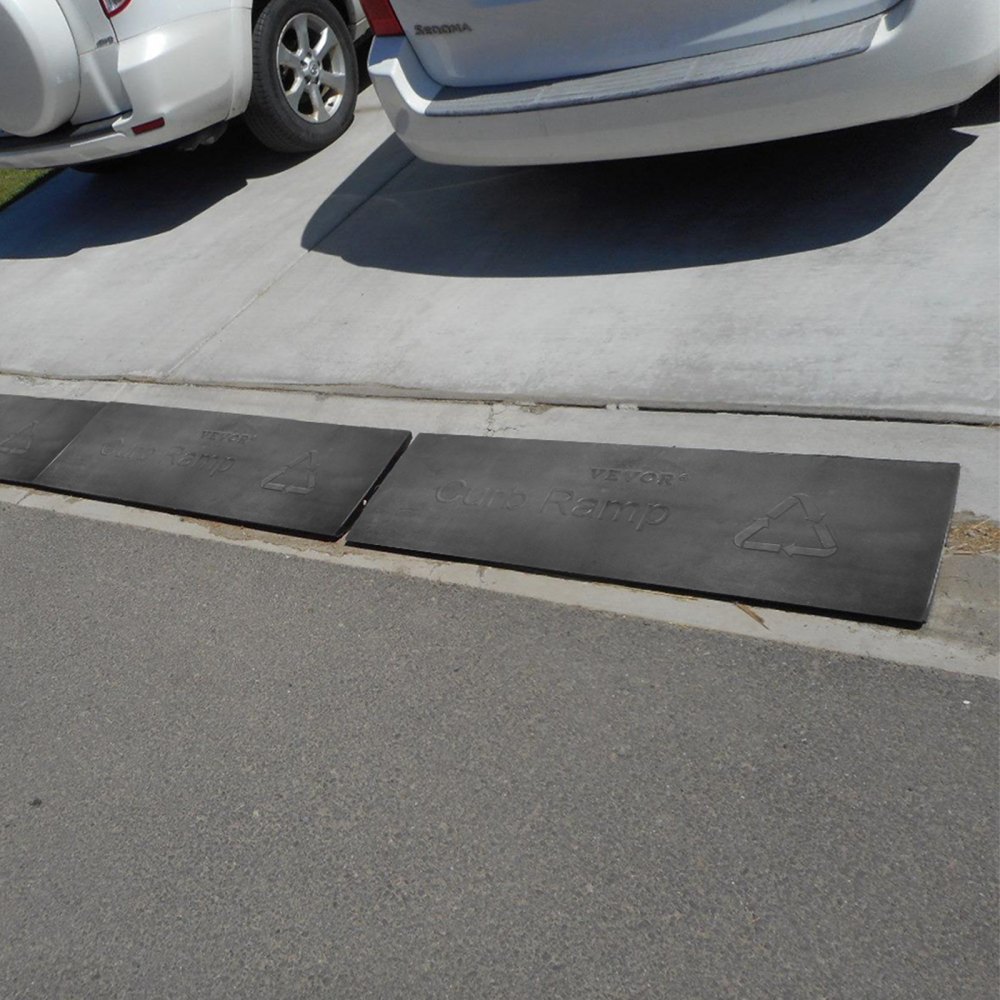 VEVOR Curb Ramp, 1 Pack Rubber Driveway Ramps, Heavy Duty 32000 lbs Weight Capacity Threshold Ramp, 2.6 inch High Curbside Bridge Ramps for Loading Dock Garage Sidewalk, Expandable Full Ramp Set