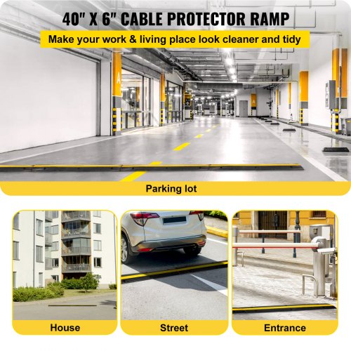VEVOR Cable Protector Ramp, 3 Packs 1 Channels Speed Bump Hump, Rubber Modular Speed Bump Rated 18000 LBS Load Capacity, Protective Wire Cord Ramp Driveway Rubber Traffic Speed Bumps Cable Protector