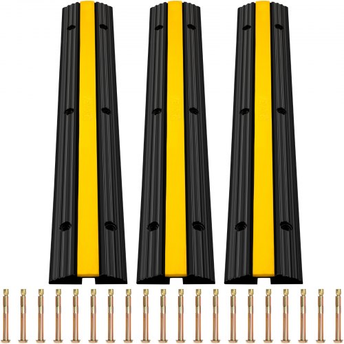 VEVOR Cable Protector Ramp, 3 Pack 1 Channel Speed ​​Bump Hump, Gumový Modular Speed ​​Bump Jmenovitá nosnost 18000 LBS, Ochranný drát Lanka Ramp Příjezdová dráha Gumová doprava Speed ​​Bumps Kabel Protector