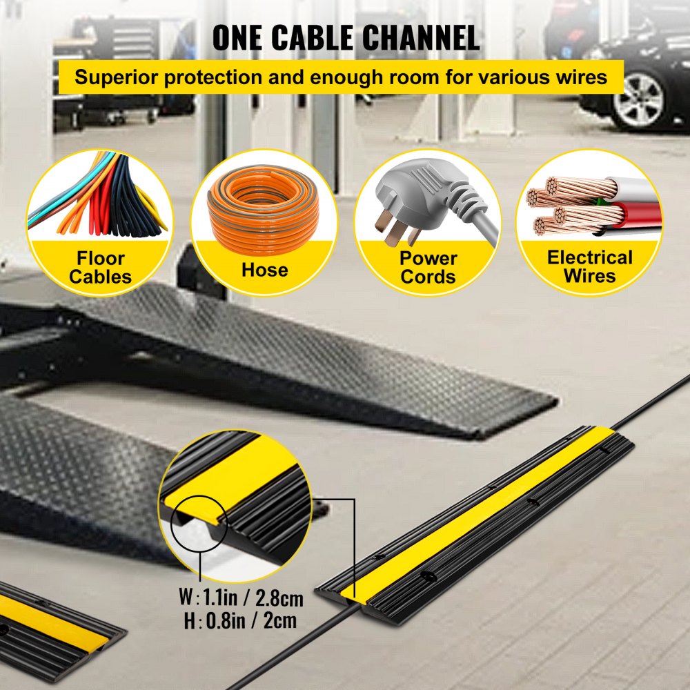 VEVOR Cable Protector Ramp, 3 Packs 1 Channels Speed Bump Hump, Rubber Modular Speed Bump Rated 18000 LBS Load Capacity, Protective Wire Cord Ramp Driveway Rubber Traffic Speed Bumps Cable Protector