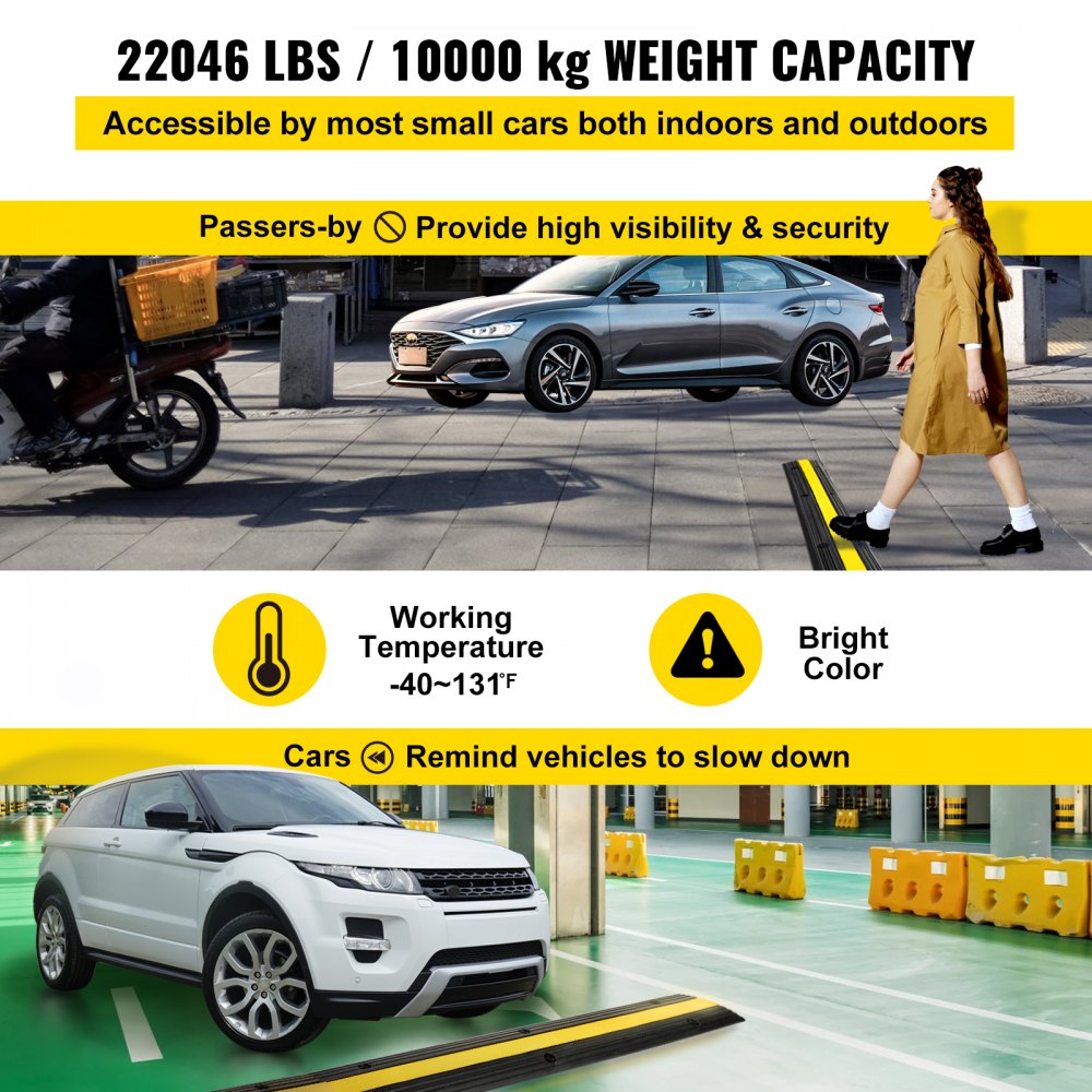 VEVOR Cable Protector Ramp, 3 Packs 1 Channels Speed Bump Hump, Rubber Modular Speed Bump Rated 18000 LBS Load Capacity, Protective Wire Cord Ramp Driveway Rubber Traffic Speed Bumps Cable Protector