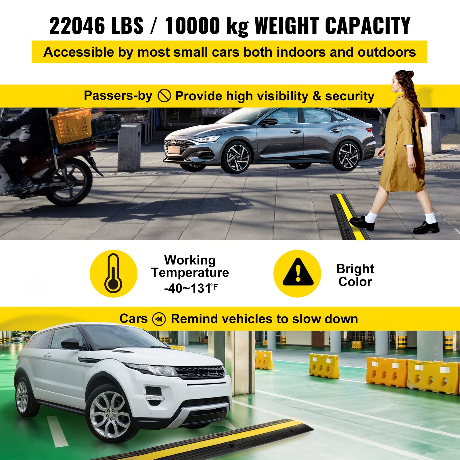 VEVOR Cable Protector Ramp, 3 Packs 1 Channels Speed Bump Hump, Rubber Modular Speed Bump Rated 18000 LBS Load Capacity, Protective Wire Cord Ramp Driveway Rubber Traffic Speed Bumps Cable Protector