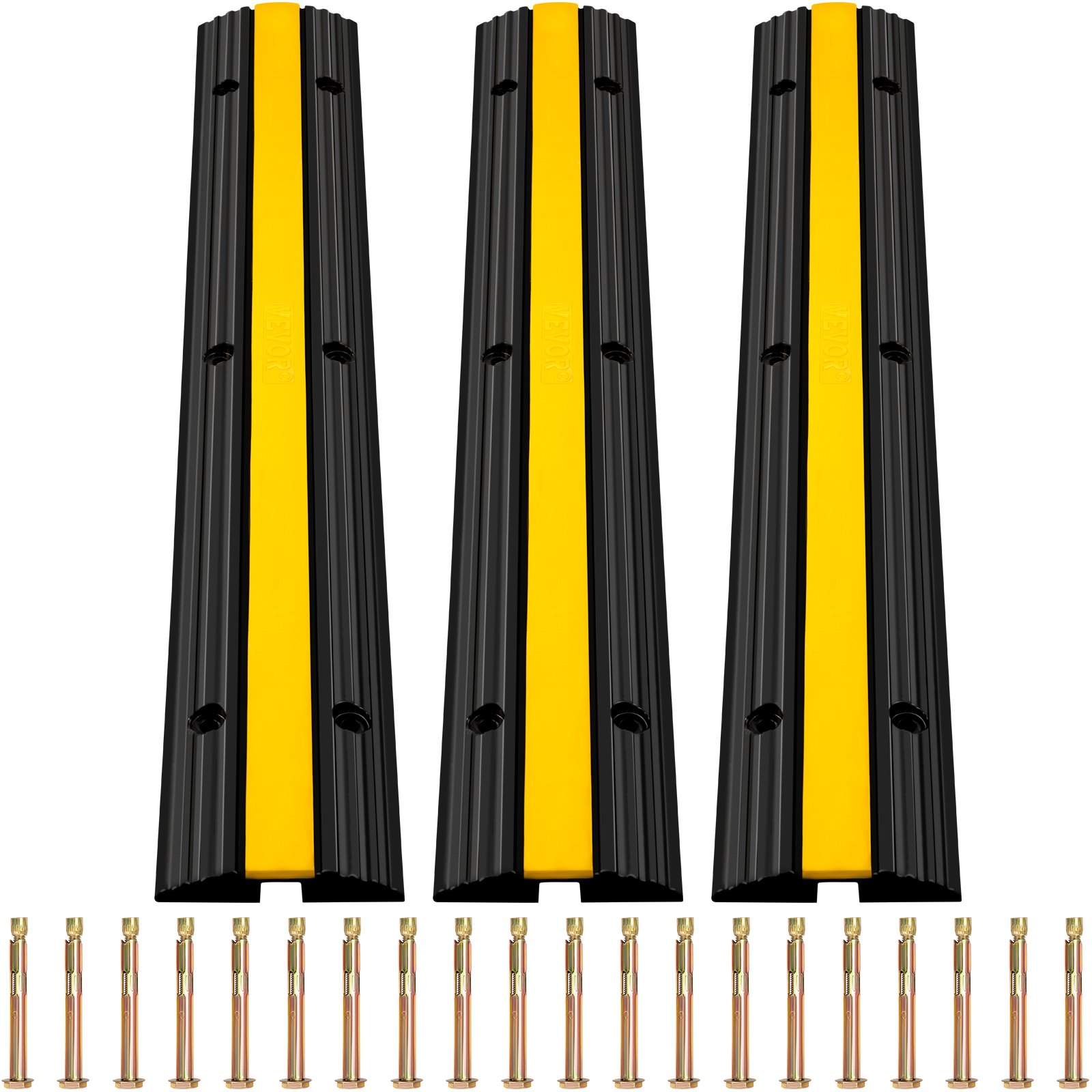 VEVOR Cable Protector Ramp, 3 Packs 1 Channels Speed Bump Hump, Rubber Modular Speed Bump Rated 18000 LBS Load Capacity, Protective Wire Cord Ramp Driveway Rubber Traffic Speed Bumps Cable Protector