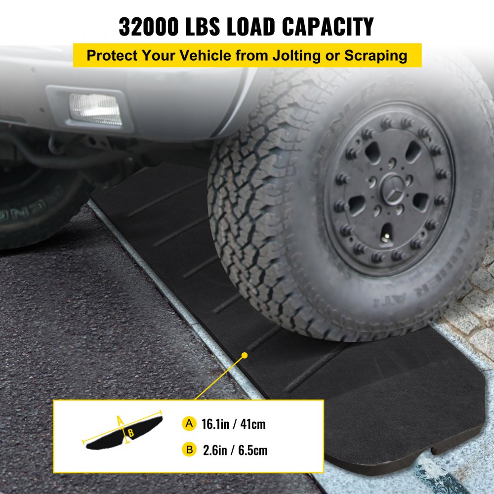 VEVOR Curb Ramp, 2 Pack Rubber Driveway Ramps, Heavy Duty 32000 lbs Weight Capacity Threshold Ramp, 2.6 inch High Curbside Bridge Ramps for Loading Dock Garage Sidewalk, Expandable Full Ramp Set