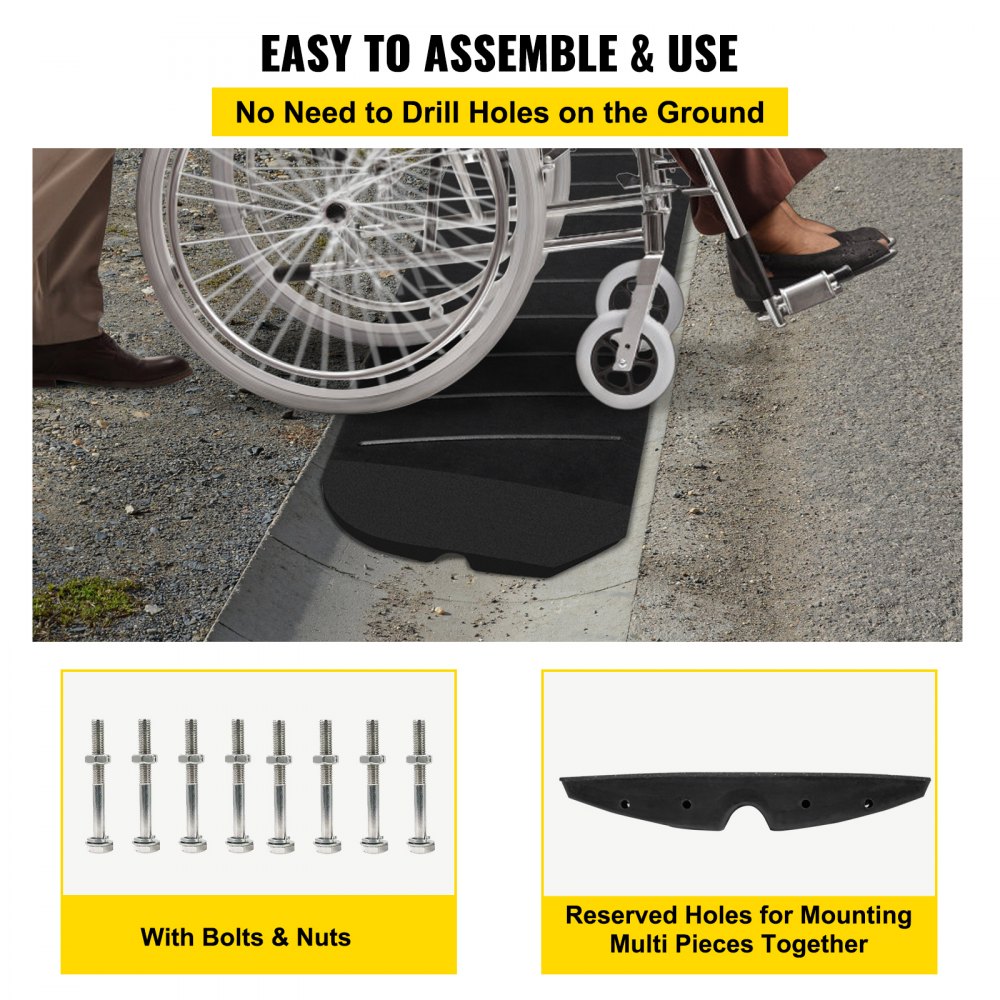 VEVOR Curb Ramp, 2 Pack Rubber Driveway Ramps, Heavy Duty 32000 lbs Weight Capacity Threshold Ramp, 2.6 inch High Curbside Bridge Ramps for Loading Dock Garage Sidewalk, Expandable Full Ramp Set