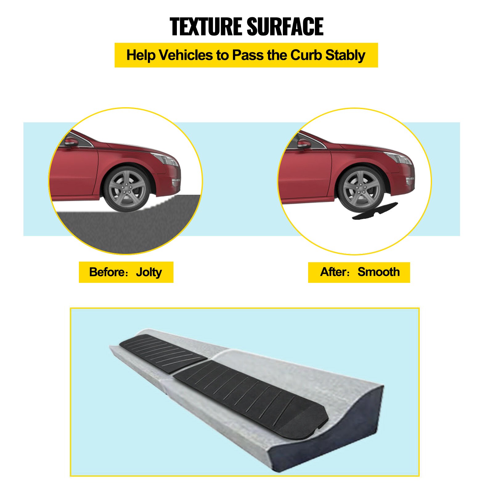 VEVOR Curb Ramp, 2 Pack Rubber Driveway Ramps, Heavy Duty 32000 lbs Weight Capacity Threshold Ramp, 2.6 inch High Curbside Bridge Ramps for Loading Dock Garage Sidewalk, Expandable Full Ramp Set
