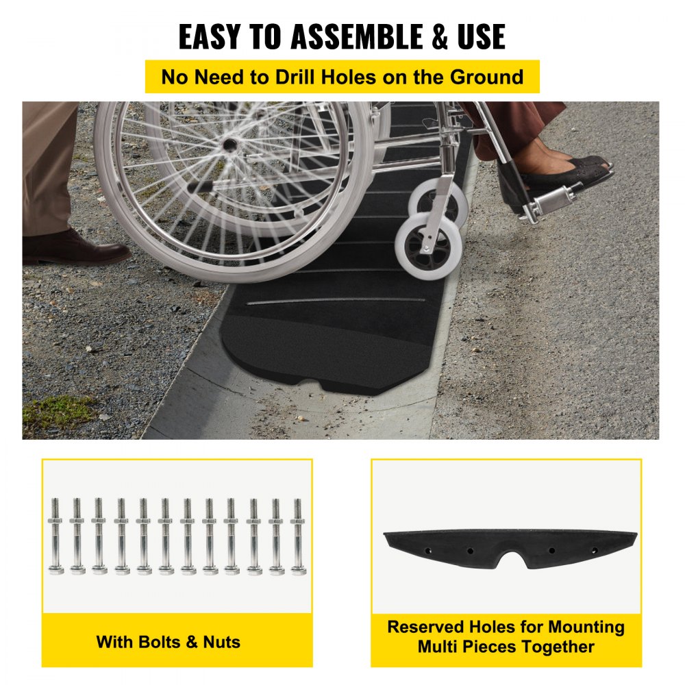 VEVOR 3 Pack Curb Ramp,Rubber Driveway Ramps, Heavy Duty 32000 lbs Weight Capacity Threshold Ramp, 2.6 inch High Curbside Bridge Ramps for Loading Dock Garage Sidewalk, Expandable Full Ramp Set