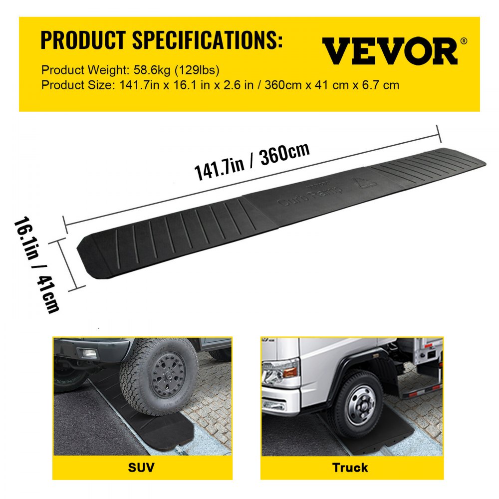 VEVOR 3 Pack Curb Ramp,Rubber Driveway Ramps, Heavy Duty 32000 lbs Weight Capacity Threshold Ramp, 2.6 inch High Curbside Bridge Ramps for Loading Dock Garage Sidewalk, Expandable Full Ramp Set