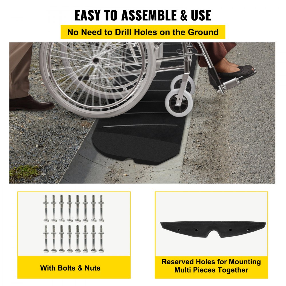 VEVOR curb ramp with bolts and nuts for easy wheelchair access over curb.