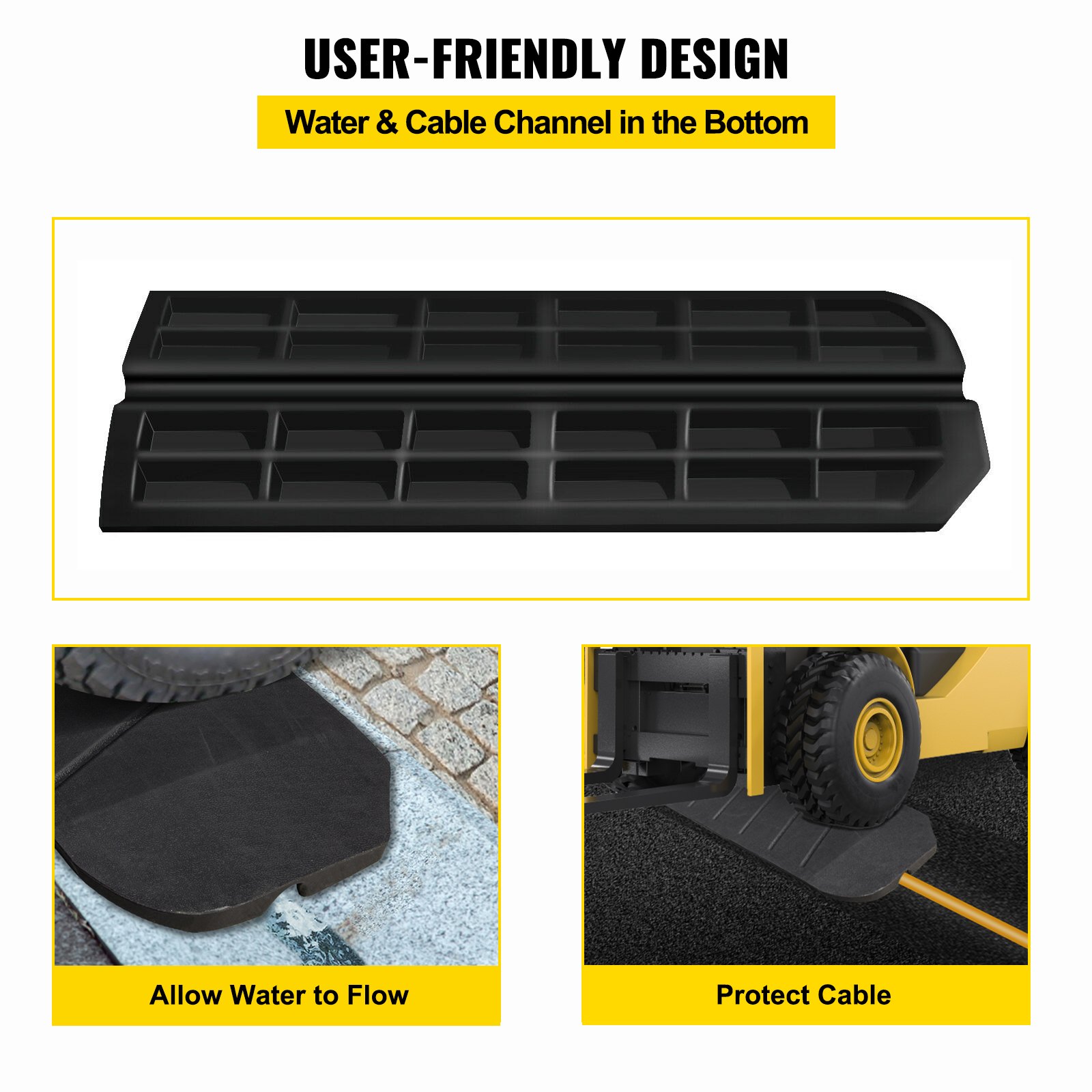 VEVOR curb ramp with water and cable channel for protection and drainage.