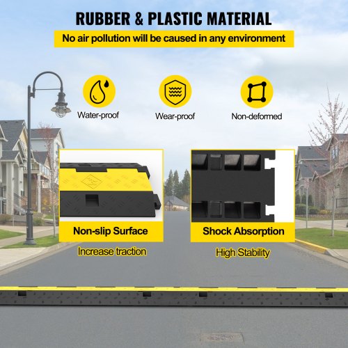 VEVOR Cable Protector Ramp, 2 Packs 2 Channels Speed Bump Hump, Rubber Modular Speed Bump Rated 11000 LBS Load Capacity, Protective Wire Cord Ramp Driveway Rubber Traffic Speed Bumps Cable Protector