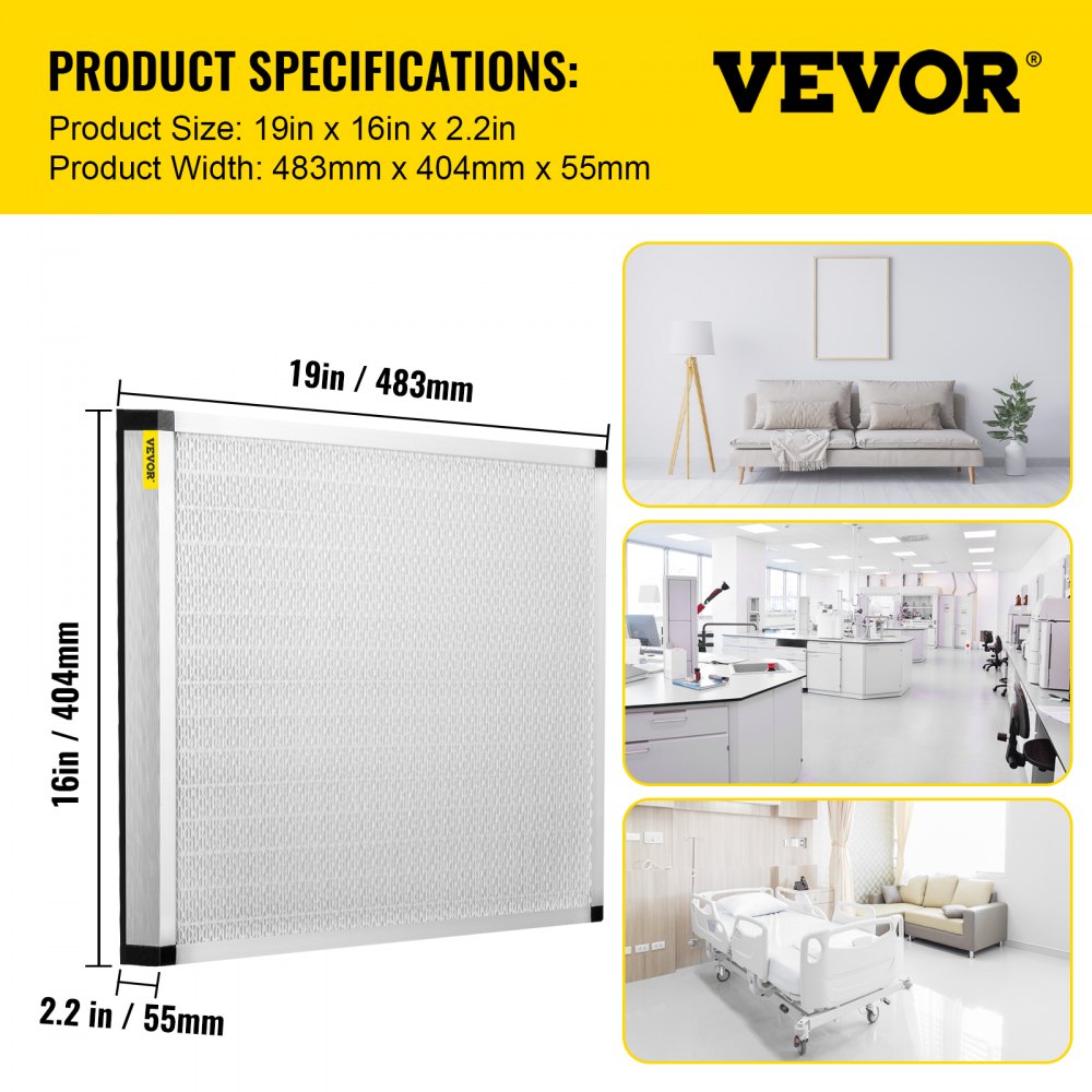 VEVOR Filtro de repuesto, filtro de aire de carbón activo, filtro de CA, juego de repuesto de filtro de aire de alta eficiencia con cubierta de malla metálica, compatible con depuradores de aire Defend Air HEPA 500 (16 x 19 x 2,2 pulgadas, 1 pieza)