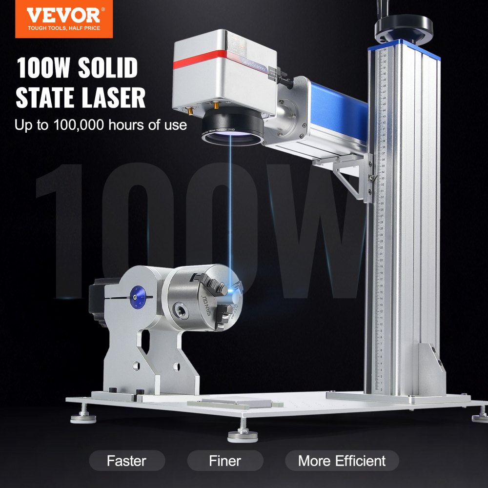 VEVOR Fiber Laser Marking Machine, 100W Compatible with LightBurn, MOPA Color Fiber Laser Engraver, 6.9" x 6.9" Working Area with Rotary Axis, Solid State Laser Machine for Aluminum Steel Jewelry Gold