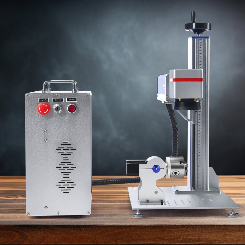 VEVOR Fiber Laser Marking Machine, 100W Compatible with LightBurn, MOPA Color Fiber Laser Engraver, 6.9" x 6.9" Working Area with Rotary Axis, Solid State Laser Machine for Aluminum Steel Jewelry Gold