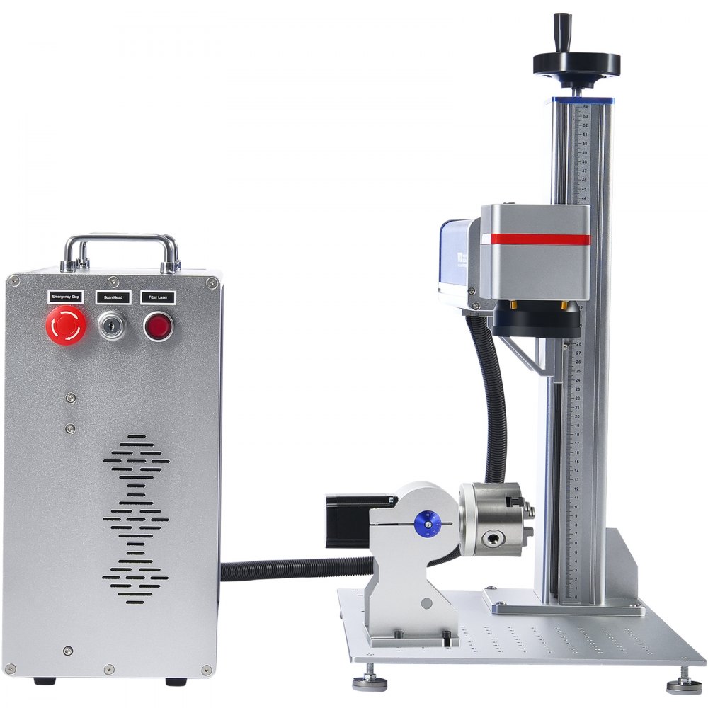 VEVOR Fiber Laser Marking Machine, 100W Compatible with LightBurn, MOPA Color Fiber Laser Engraver, 6.9" x 6.9" Working Area with Rotary Axis, Solid State Laser Machine for Aluminum Steel Jewelry Gold
