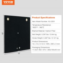 VEVOR Welding Blanket, 12" x 12" Carbon Fiber Heat Shield Welding Mat, Up To 1800°F Heat Resistant, Flame Protector Pad Plumbing Hole Propane Torch, Soldering Pad with Metal Grommets for Copper Pipe