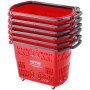 VEVOR Plastic Rolling Trolley Shopping Basket On Wheels 6PCS 39L with Handle Red